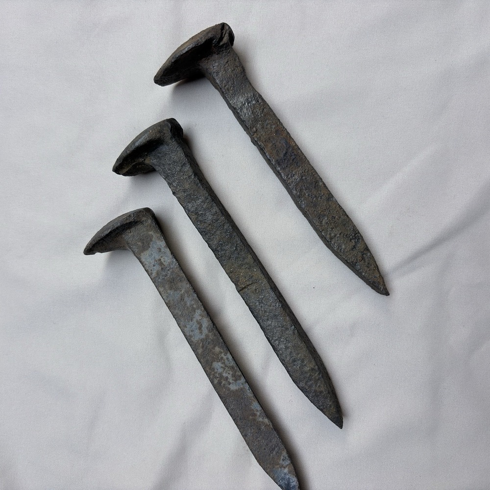 Lot of 3 Pre-1890 Handmade Rusted Iron Cut/Square Nails w/ Large Heads -  (178)